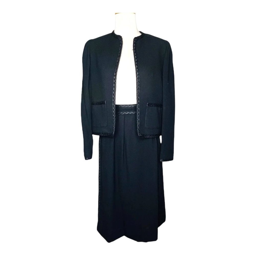 Limited Editions 60s Wool Skirt Suit Embroidered Piping Details Black EUC VINTG - Picture 7 of 13